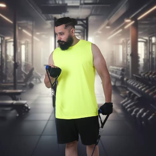 Men's Gym Sleeveless T-Shirt Neon Yellow - Drifit, Quick Dry Sports Tank Top, Sando Vest view 2