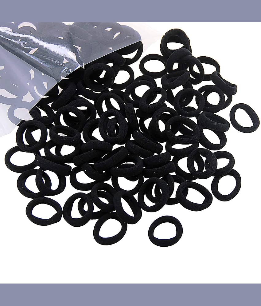 Pack of 100 Pcs Mini Rubber Bands Hair Ties Soft Premium Cotton Stratchable Elastic Hair Bands Non-Slipy Small Ponytail Holder For Baby Kids Girls. (Black)