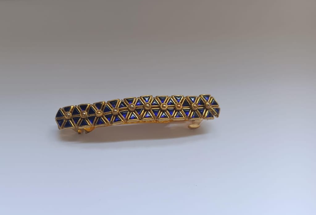 Gold and Blue Enameled Hair Barrette view 2