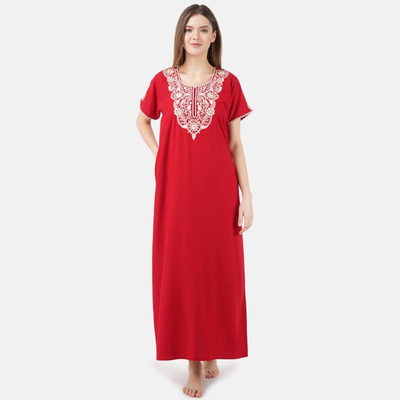 KOI SLEEPWEAR lizzybizzy red Nightgown with Beautiful Multi Floral embrodery view 2