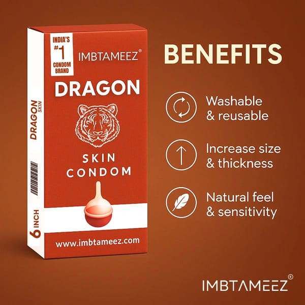 Imbtameez Dragon Silicone Condom Royal Edition | 6 Inch Reusable Dragon Skin Condom | Latex-Free, Washable Sleeve for Men view 2