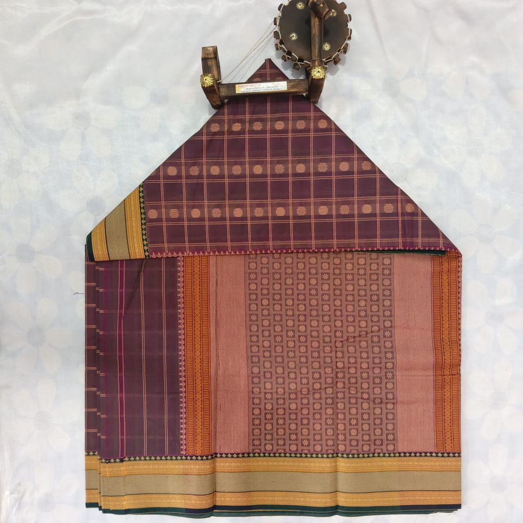 1000 Putta Original Cotton Saree with Blouse - Chestnut view 2