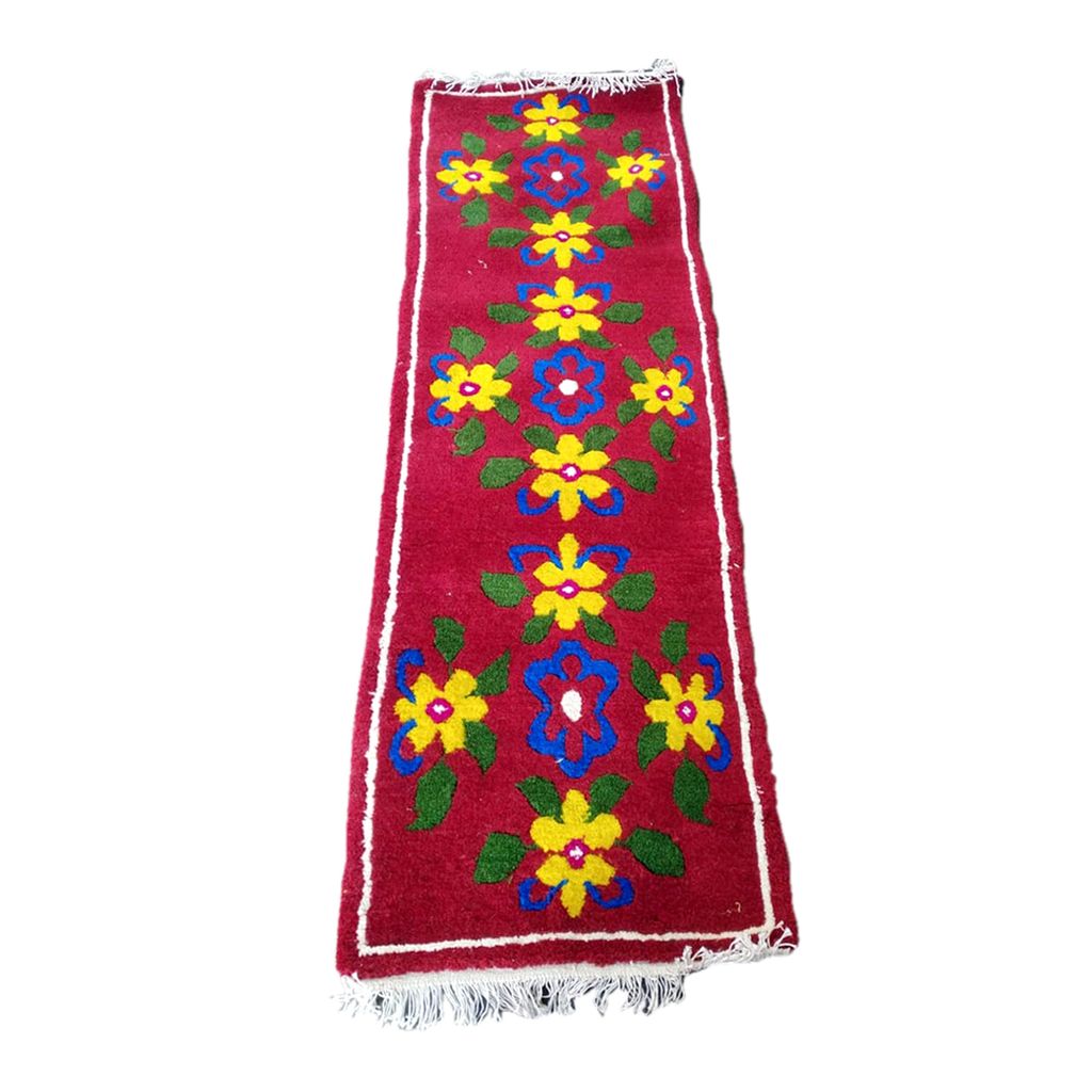 Red Floral Pahadi Sheep Wool Carpet Runner | Handcrafted Himalayan Design – Jai Maa Nanda.