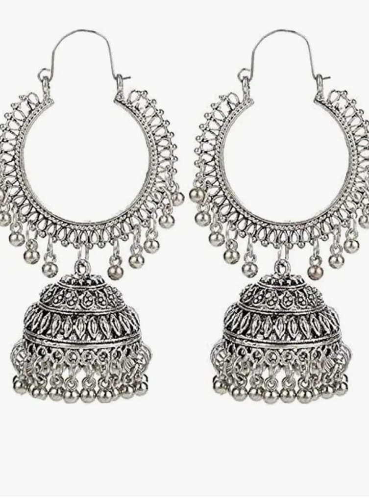 Oxidized Silver Plated Traditional Jhumki Earrings view 2