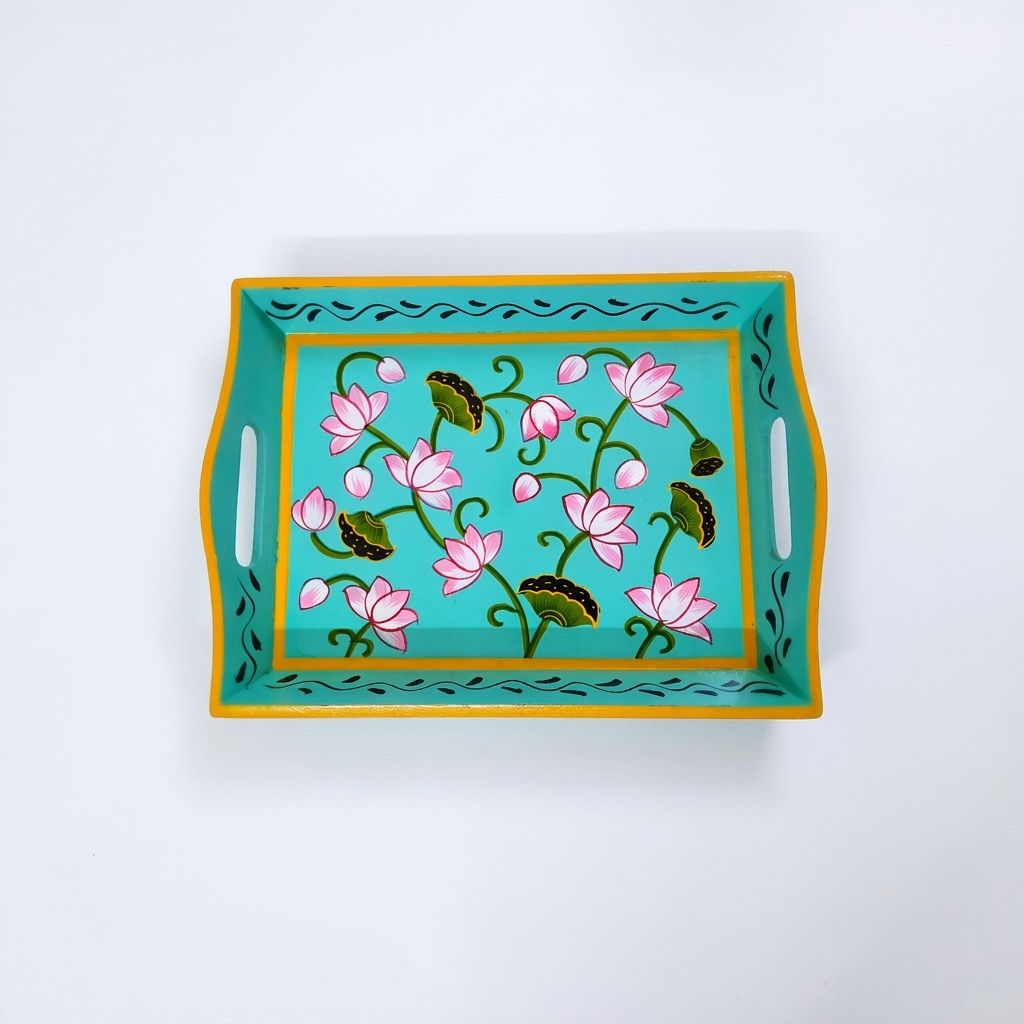 Hand painted pichwai art wooden pista color tray view 2