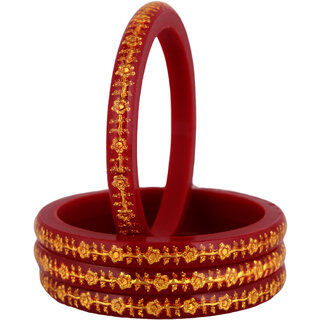 Lucky Jewellery Designer pair of Sankha bengali pola Reddish maroon color Traditional Ethinic Bangles set view 2