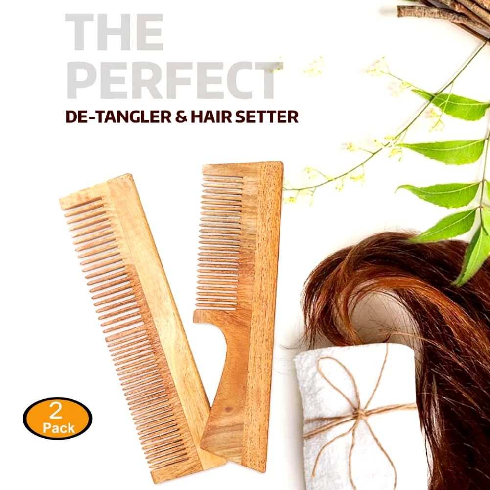 Qawvler Wooden Comb Neem Anti Hair Fall & Anti Dandruff (Pack of 2)