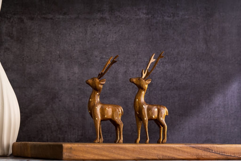 SOWPEACE Handcrafted Wooden Dotted Deer Small “Dearest Little Deer” showpiece, Set of 2 Premium Artisan Made Tabletop Home Decor for living room, for gifting view 2