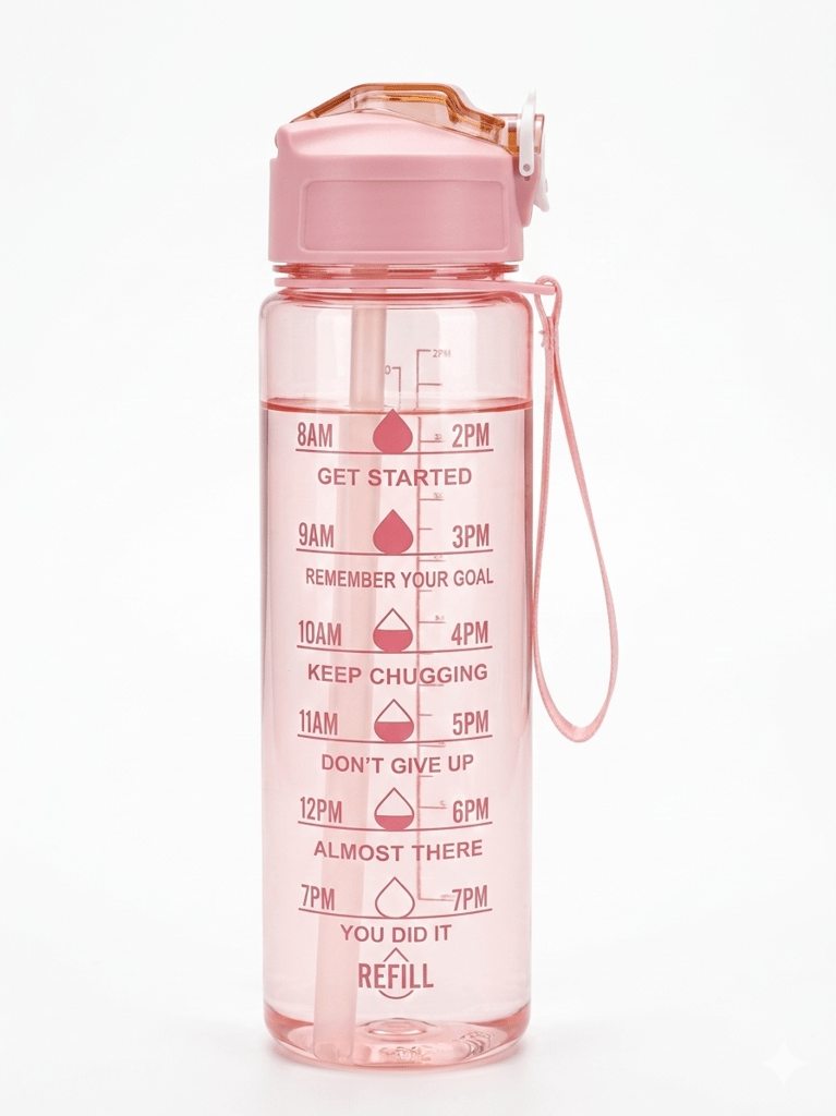 1 Litre Motivational Water Bottle with Time Marker, Pink view 2
