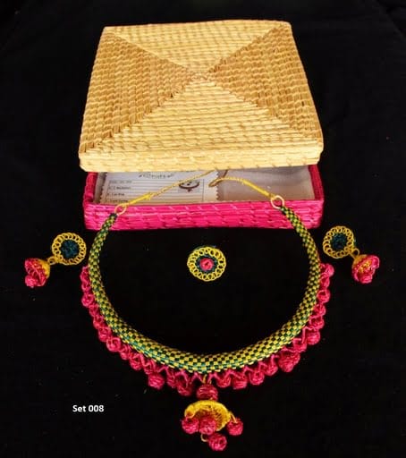 Handwoven Organic and Eco-friendly Handwoven Pink Necklace Set by I Crafts view 2