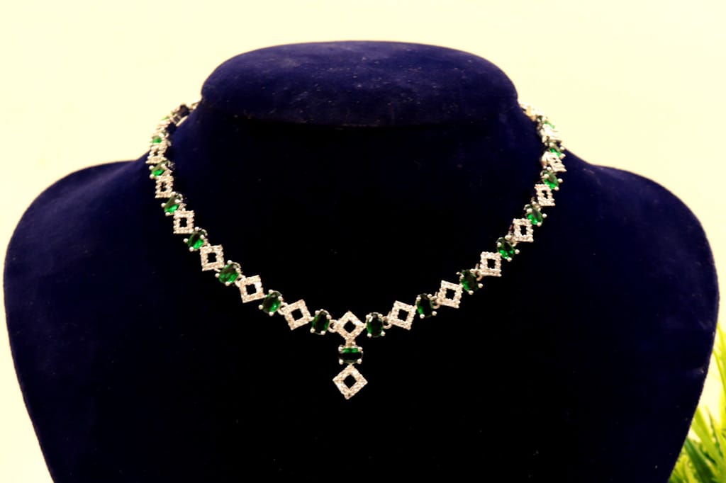 Stunning Emerald and Diamond Necklace Set in White Gold view 2
