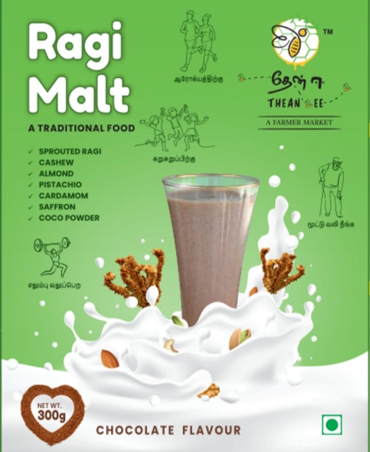 Theanee's Ragi Malt - Chocolate Flavour - 300g / Gluten-Free Ragi Malt / High-Calcium Drink /Diabetes-Friendly Mal/t Weight Loss Drink / Digestive Health Drink view 2