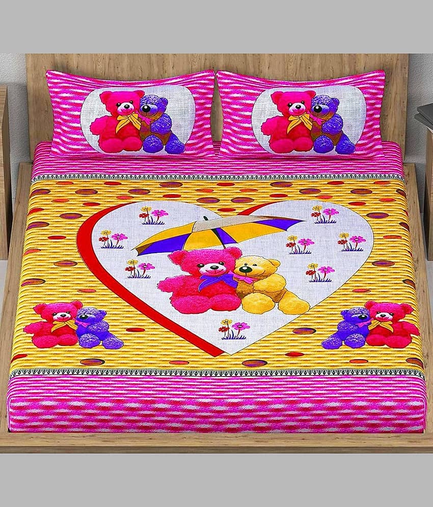 ABHACLOTHO Cotton 1 Double Bedsheet with 2 Pillow Covers ( Pink ) view 2