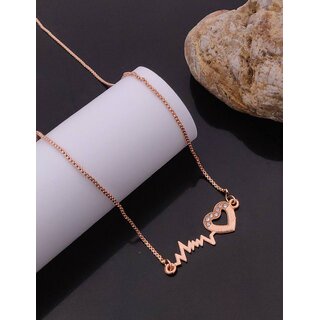 Fashionable Rose Gold Heartbeat Necklace for Girls Elegant Love Pendant Chain Party Daily Wear Jewellery view 2
