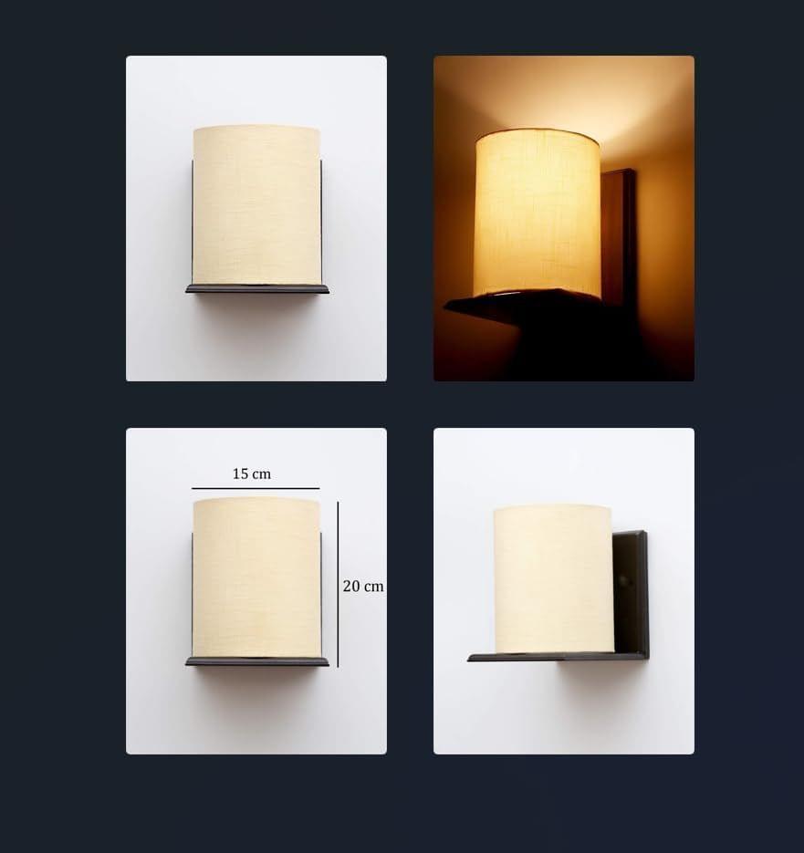 LIGHT ANGLE Handmade Wooden Round Fabric Shade Wall Lamps for Bedroom view 2