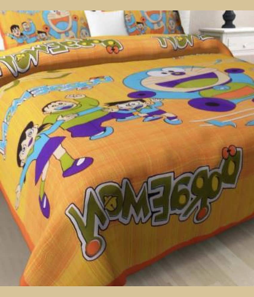 PETROSOLY Cotton 1 Double Queen Bedsheet with 2 Pillow Covers ( Yellow ) view 2