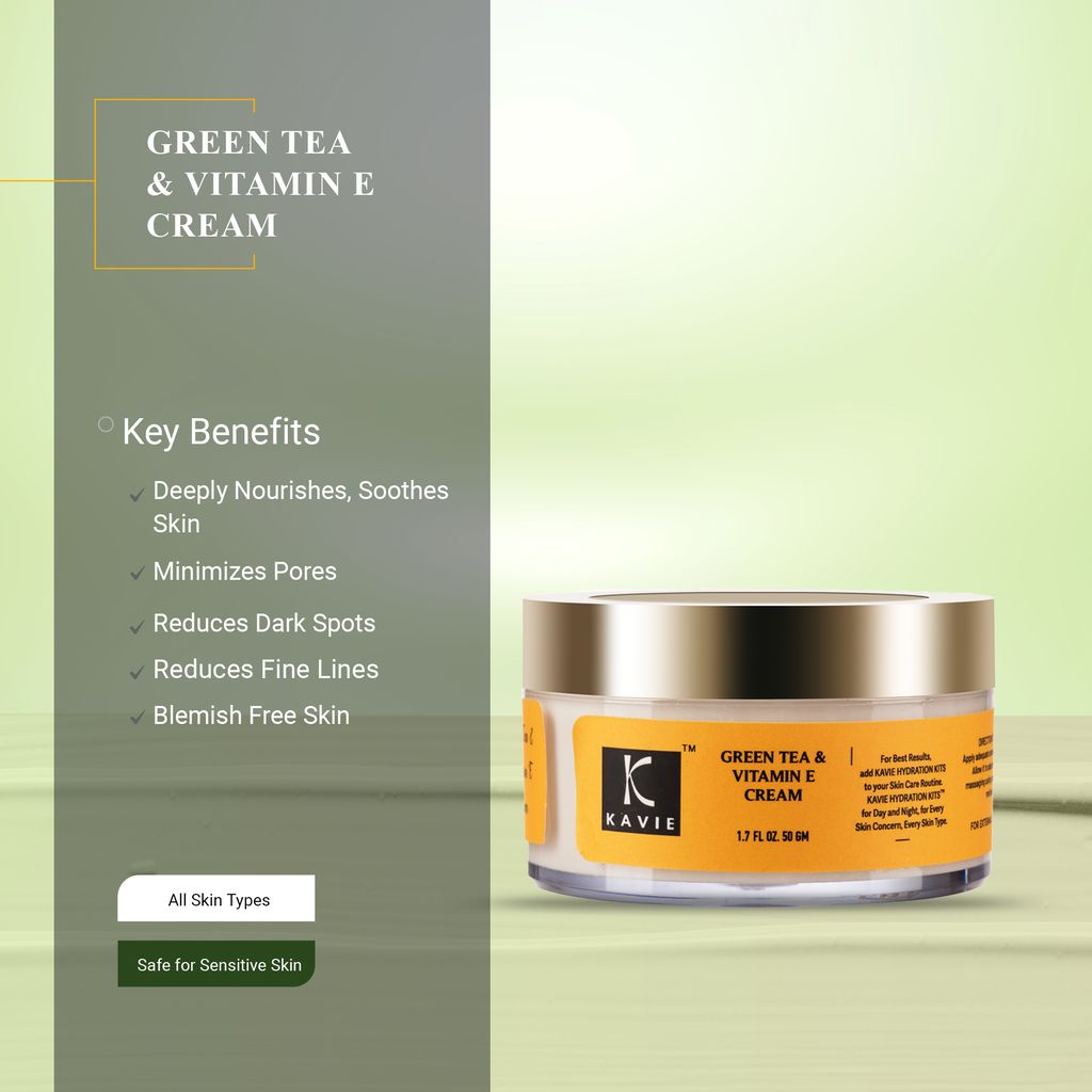 KAVIE GreenTea & Vitamin E Cream with Gojiberry Extract, Jojoba Oil, Glycolic Acid | Hydrates & Exfoliates | Remove dead cells | Fades Fine Lines & Wrinkles - Unisex |All Skin|Sensitive Skin view 2
