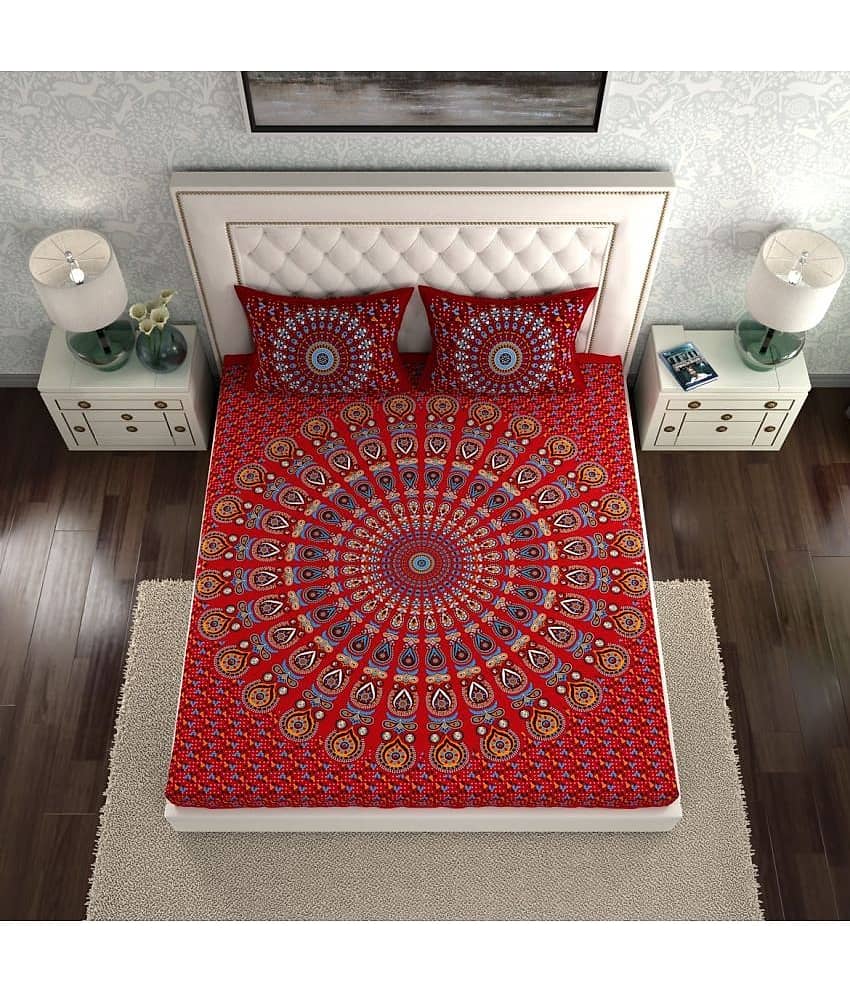 Cosito Cotton 1 Double Bedsheet with 2 Pillow Covers ( Red ) view 2