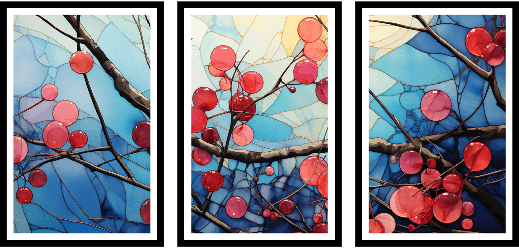 SET OF 3 ABSTRACT FLOWER PAINTINGS 48in X 24in WITH BLACK FRAME view 2