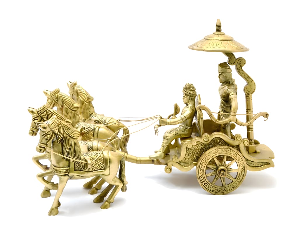 Brass Krishna Idol | Lord Krishna Statue for Home & Puja | Krishna Arjun Rath | Antique Krishna Idol | Spiritual Gift | Hindu God Murti view 2