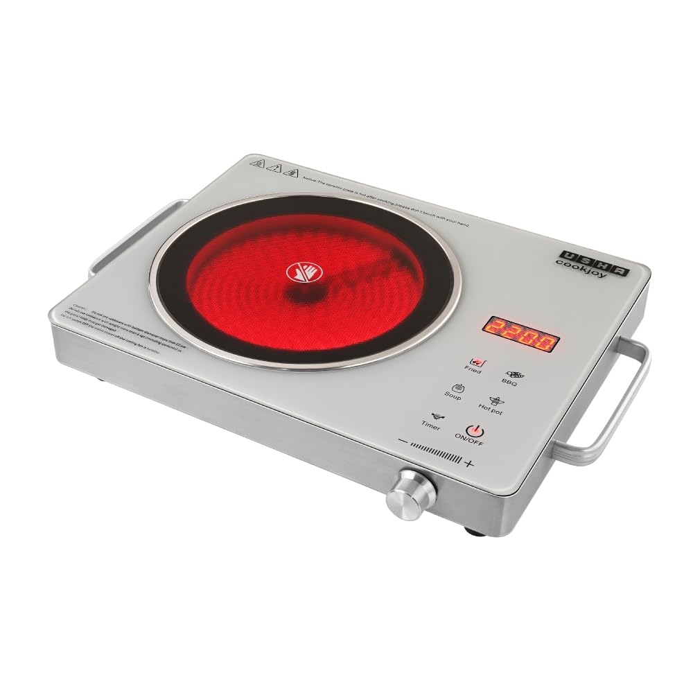 USHA IR2200TCW 2200W Infrared Induction Cooktop with Grill (White)