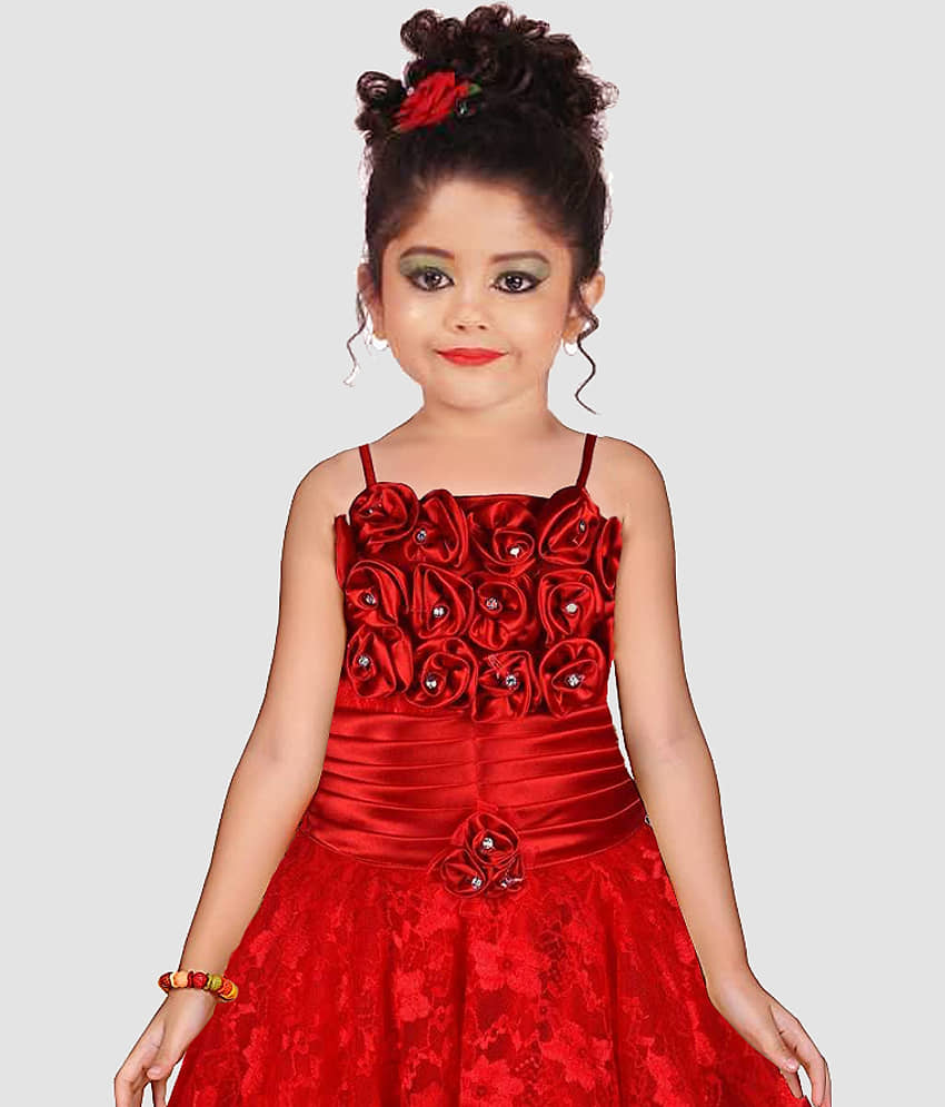 9stiches - Red Net Girls Frock ( Pack of 1 ) view 2