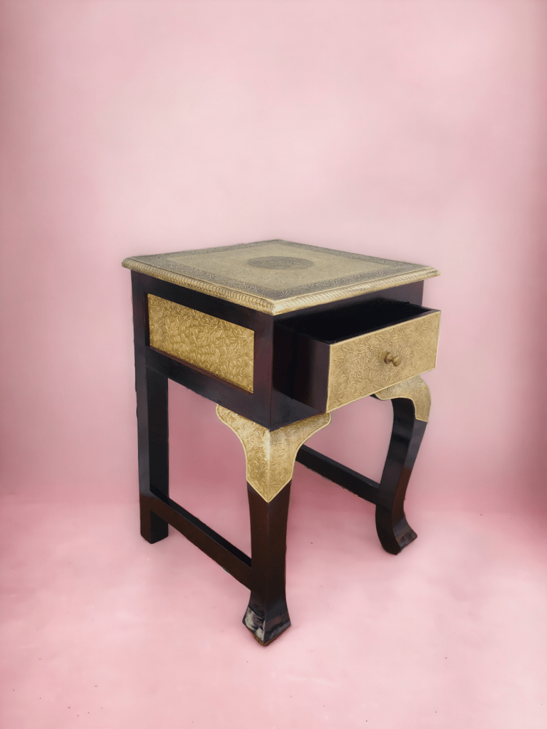 Wooden One Dwr Stool Brass Fited / Living Room / Bed room / Bed side / Side Table view 2