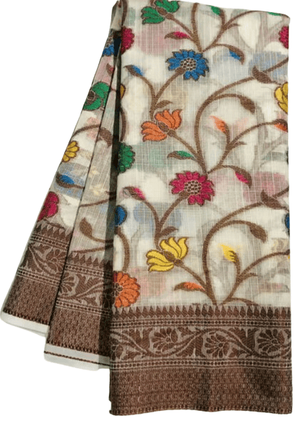 Floral Print Assam Silk Cotton Blend Saree with Blouse Piece view 2