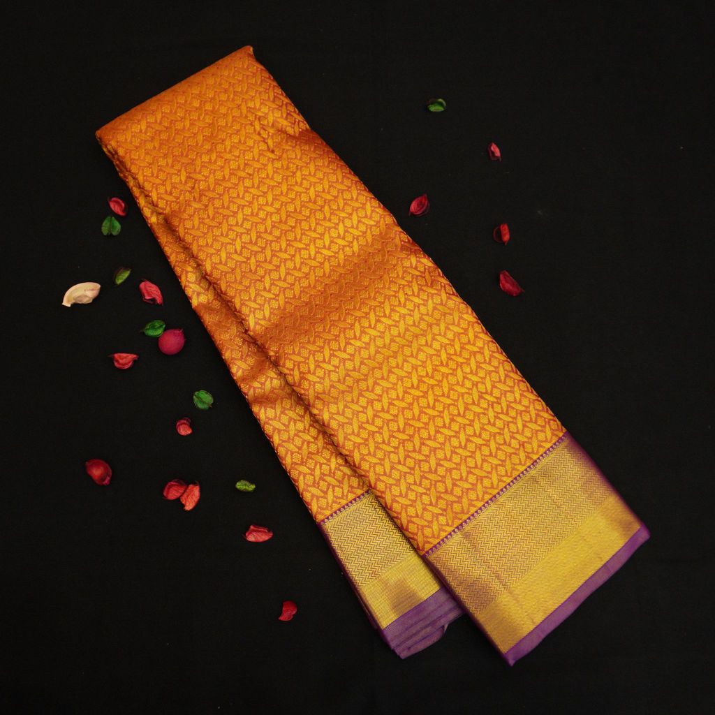 Orange Bridal Silk Saree with Pure Gold Zari - Bridal Collections view 2