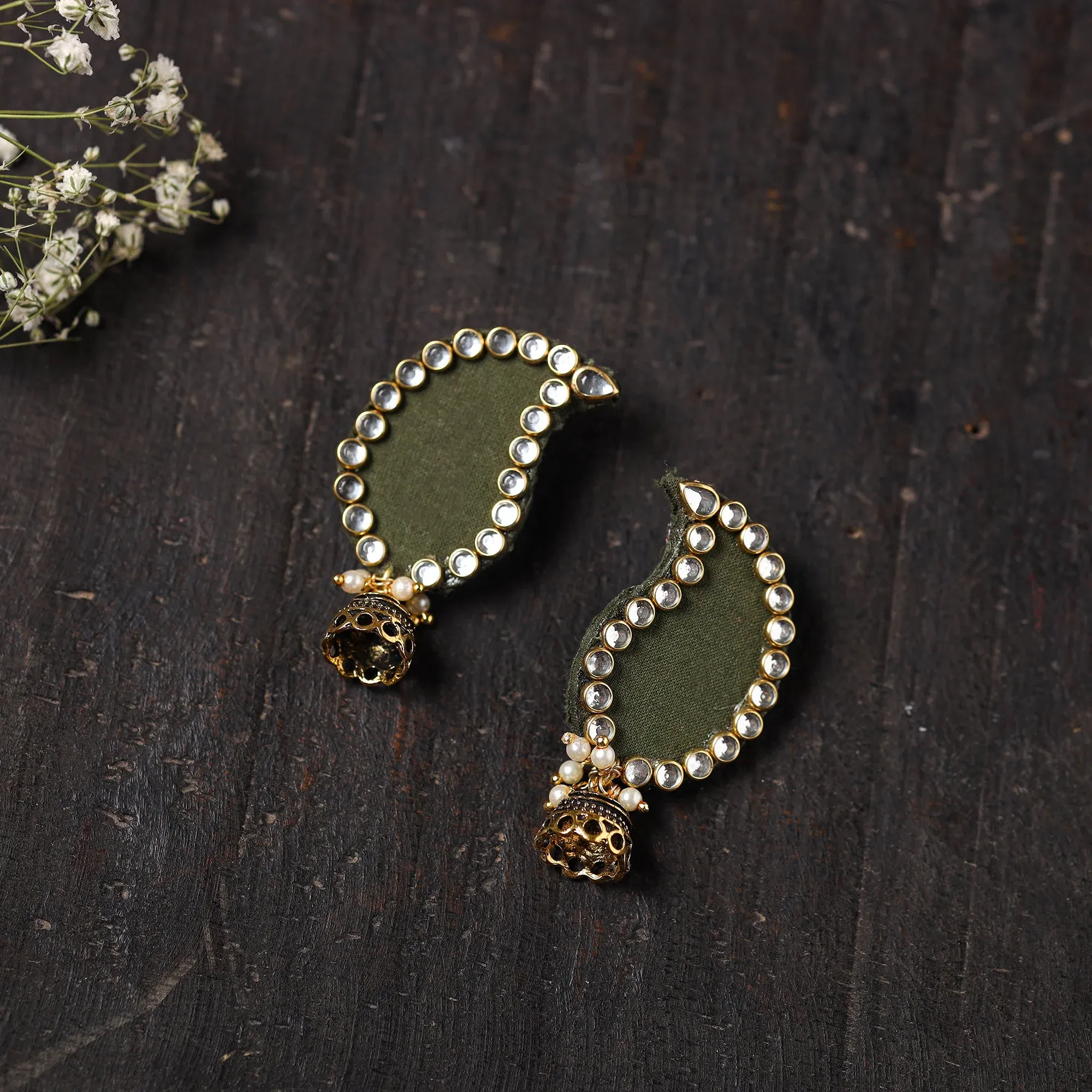 Green - Chhavi Stone Work Fabart Earrings view 2