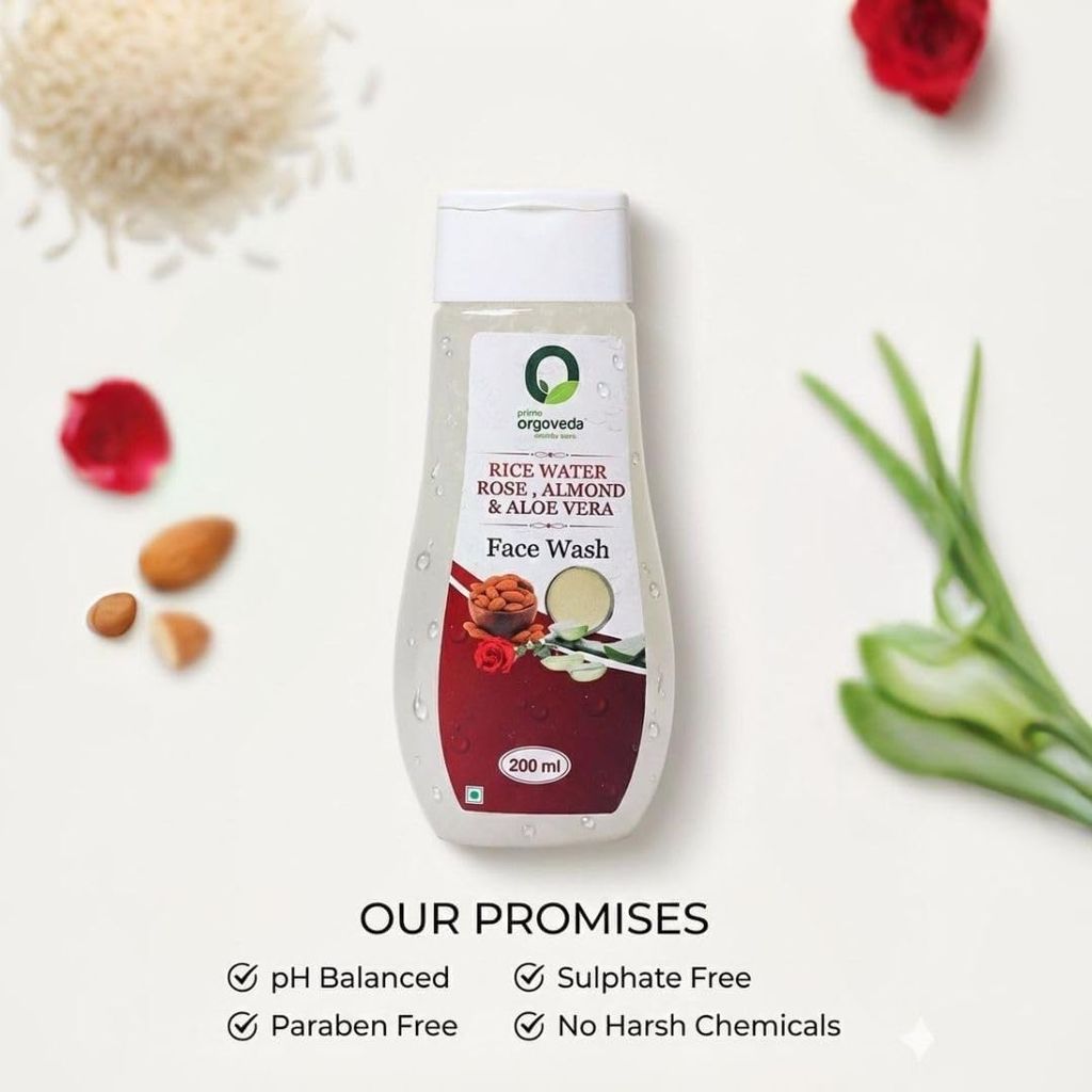 Rice Water, Rose, Almond & Aloe Vera Face Wash (Pack of 2) | Hydrating & Brightening Face Cleanser | Gentle Daily Face Wash for All Skin Types | Natural Glow & Skin Care | 200 ml view 2