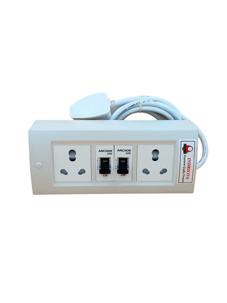 INDRICO Electric Extension Board with 15A/16A/20A Sockets and 16A/20A/25A MCB Heavy Duty 2.5mm Long Wire (Rating 3000W) PVC White view 2