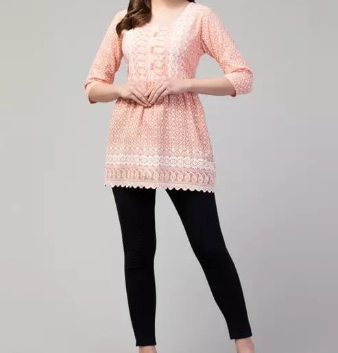 Orange Yellow Short Chikankari Kurti