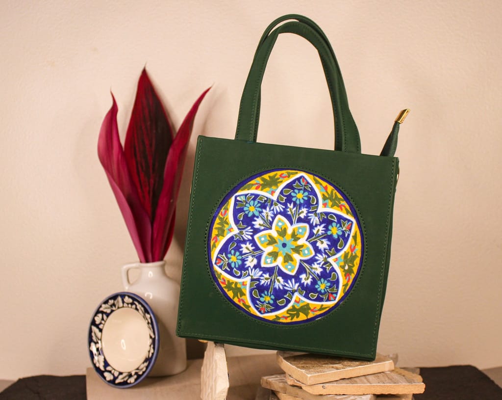 Baagh- Moss Green Hand-painted Mini Handbag/ Sling view 2