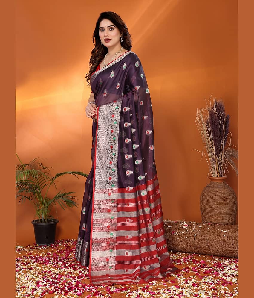 NightBlue Cotton Woven Saree With Unstitched Blouse Piece ( Yellow ) view 2