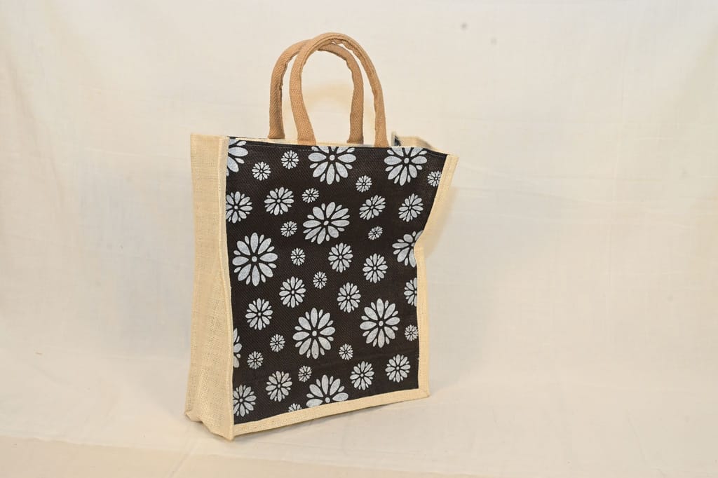 Floral Printed Jute Bag with Handles view 2