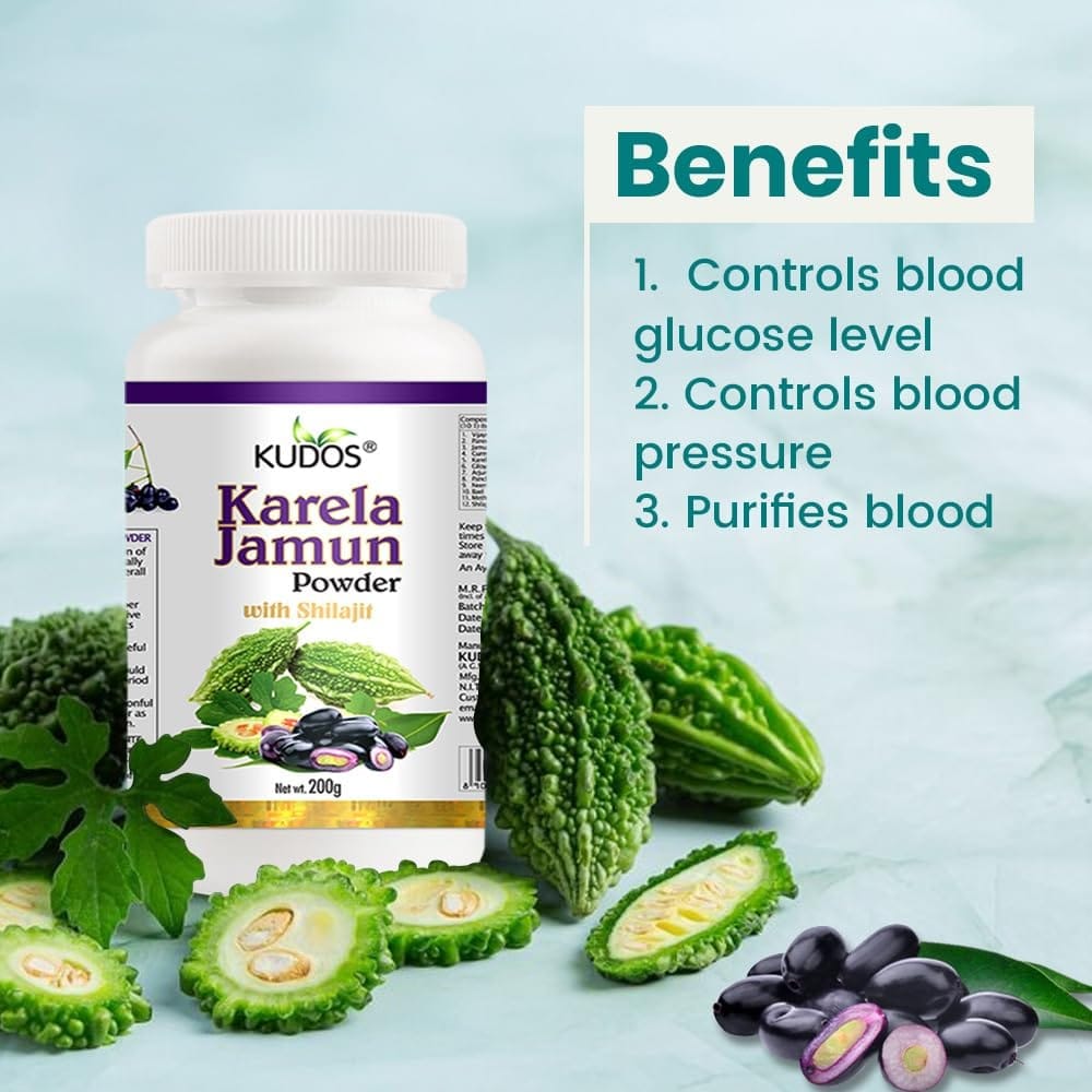 Kudos Karela Jamun Powder Ayurvedic Diabetes powder, Control blood and glucose level view 2