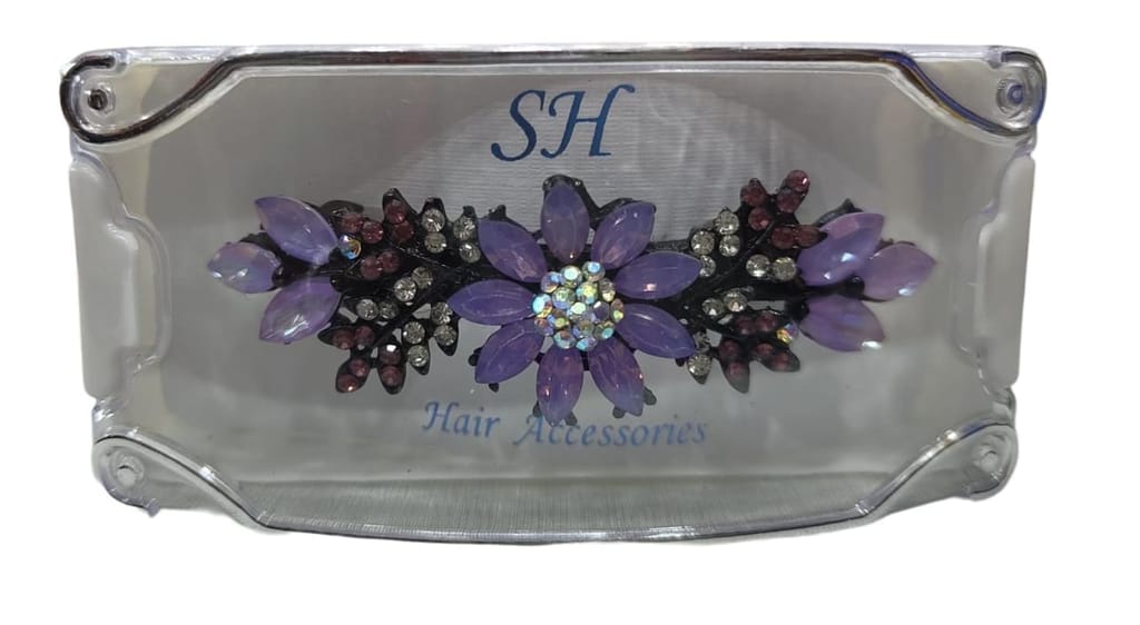 Elegant Rhinestone and Crystal Flower Hair Comb for Women and Girls - Purple view 2
