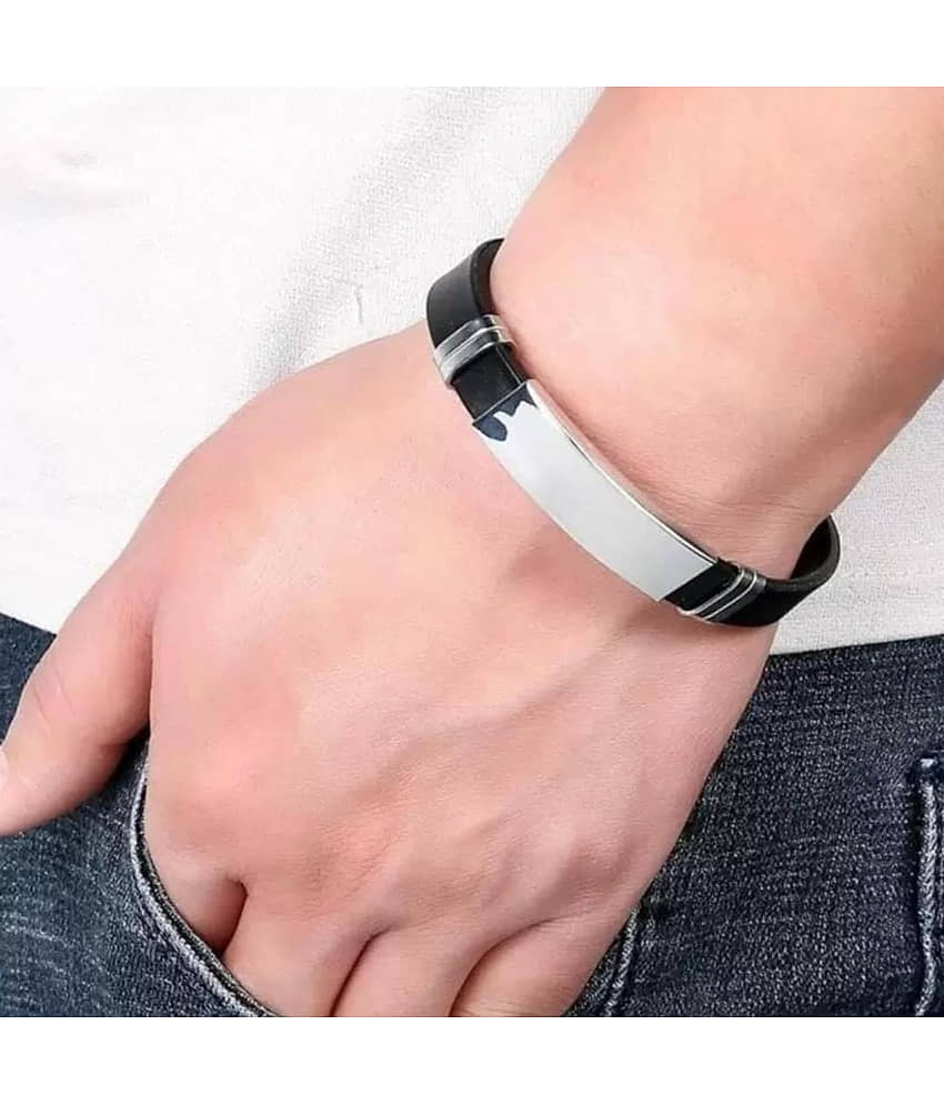 QitmirMKT Silver Black Stylish Wrist Band Bracelet Black Bracelet ( Pack of 1 ) view 2