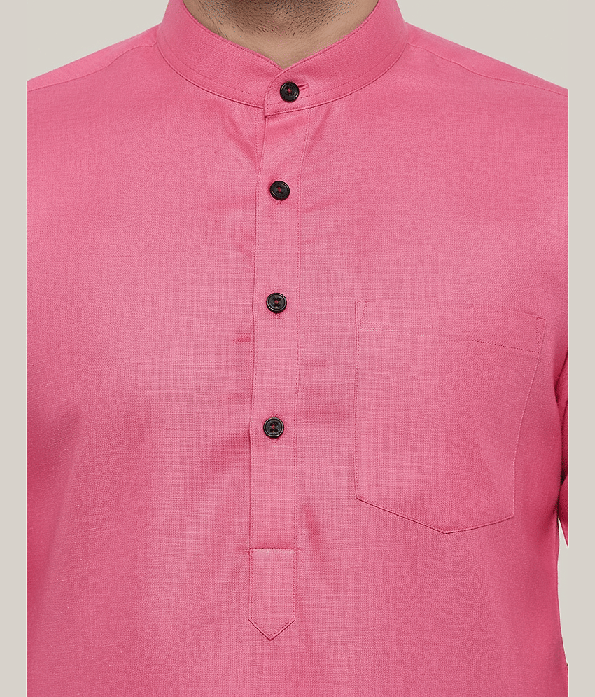 Balaji's Cotton Blend Solid Regular Fit Kurta Pyjama Set For Men ( Pink ) view 2