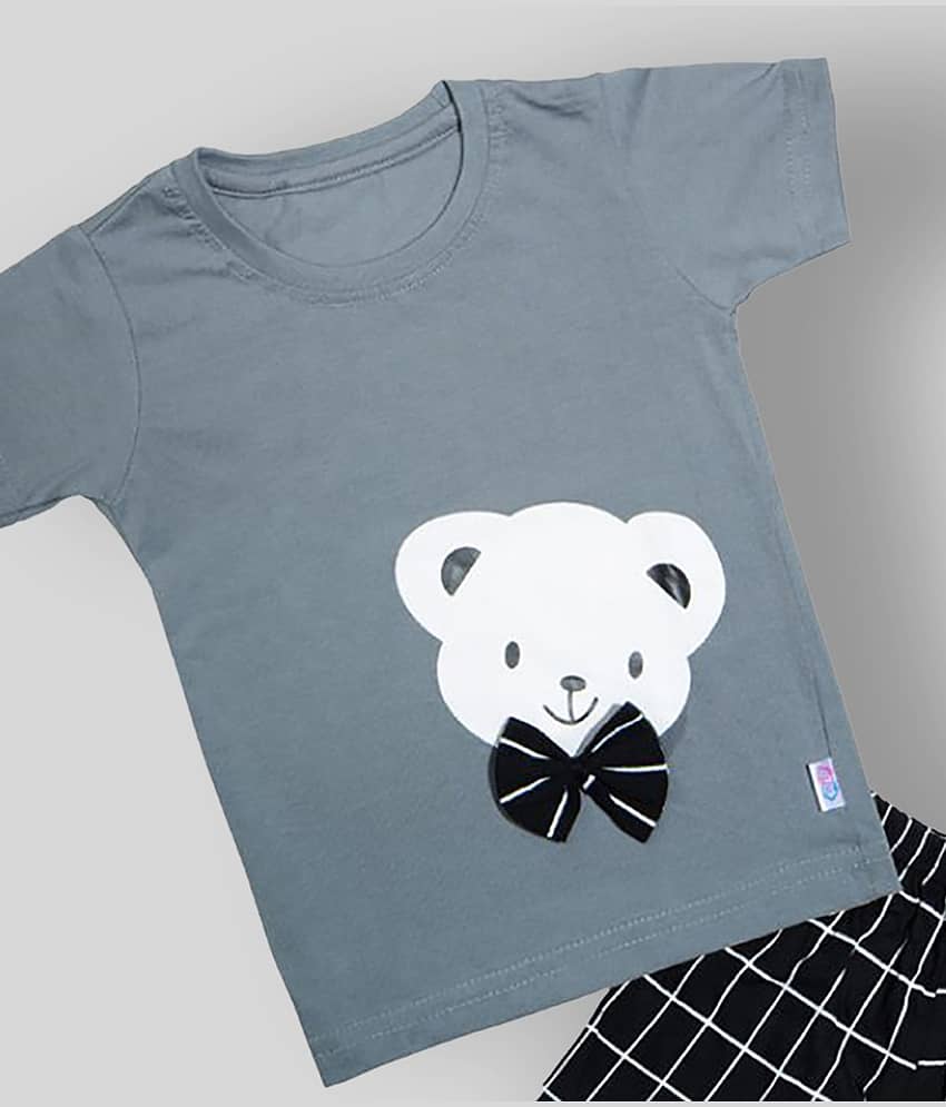 CATCUB Pack of 1 Boys Cotton Blend T-Shirt & Shorts Set ( Gray ) view 2