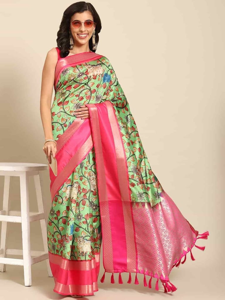 Women's Kalamkari Print with Regal Weave Silk Saree With Unstiched Blouse Piece view 2