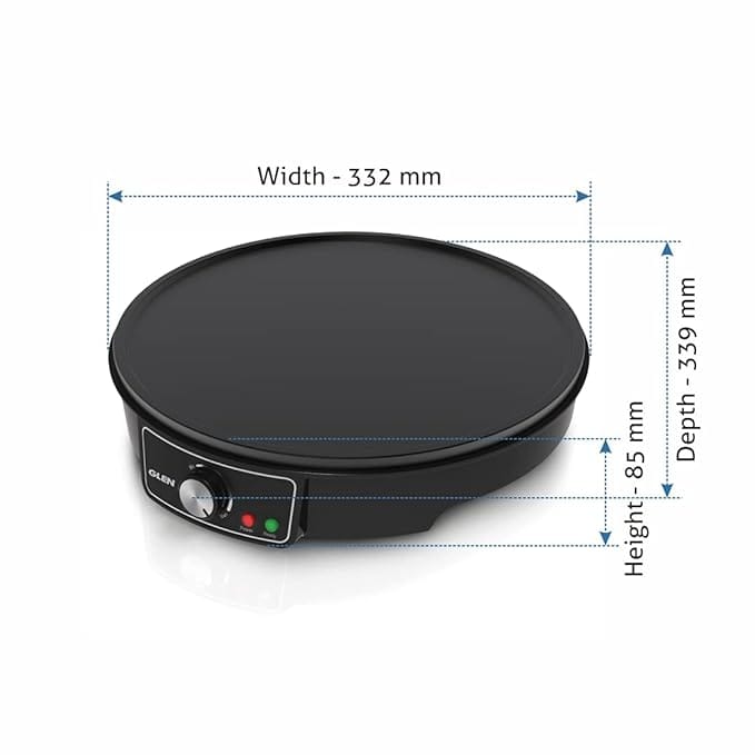 Glen Electric Tawa 1000W | 30cm Non-Stick Griddle | Adjustable Temperature Control | Ideal for Roti, Dosa, Pancake, Chilla, Uttapam, Omelette & more | Power Indicator | Black | 2 Year Warranty view 2