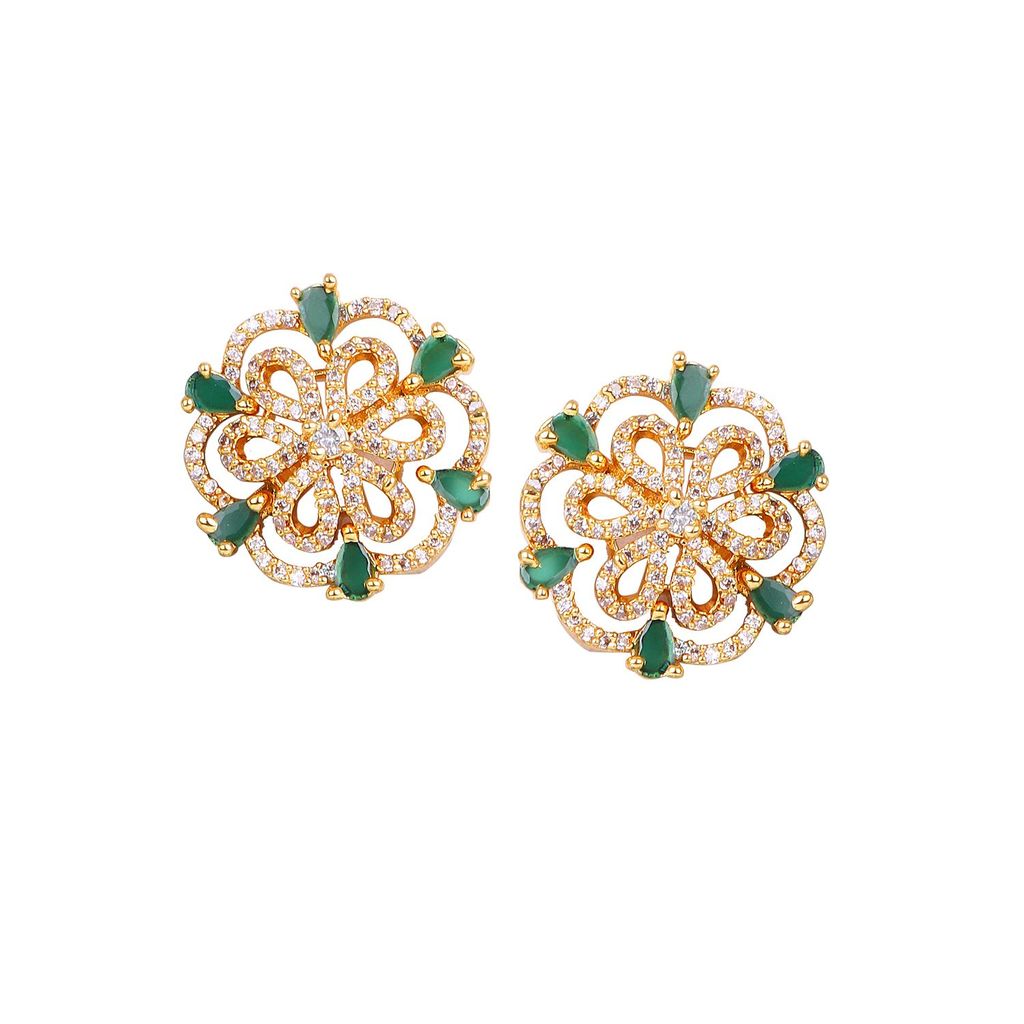 Cardinal American Diamond Green Stone Ring And Earrings Gold Plated view 2