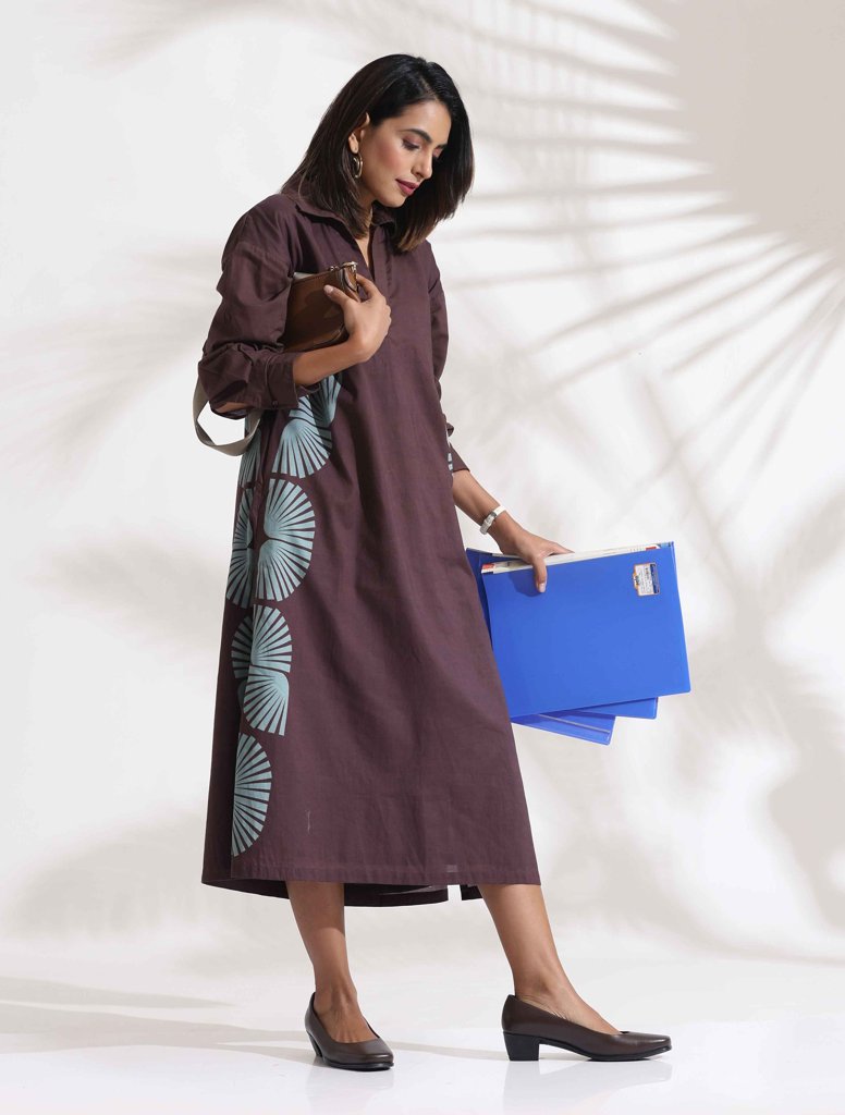trueBrowns Cola Cotton Print A-line Dress - Brown (4XL) view 2