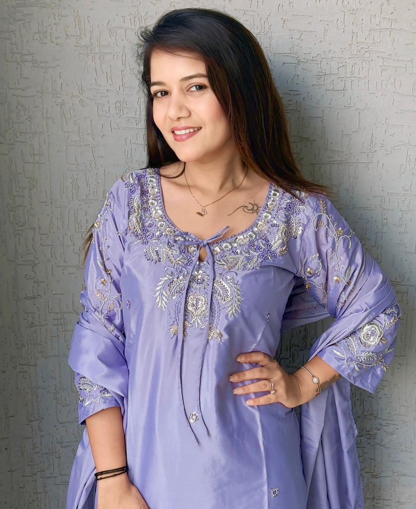 Pink Farshi Salwar Suit for Women Hand Embroidery Work view 2