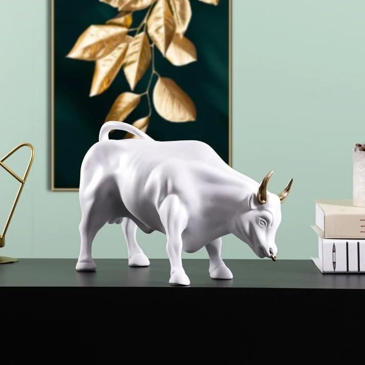 Artarium Abstract Art Bull Showpices for Living Room | Charging Bull Statue | Sculpture Ornament Animal Figurines for Table Decor, Gifting, Home Decoration, Car Accessory (1 Piece) (White) view 2