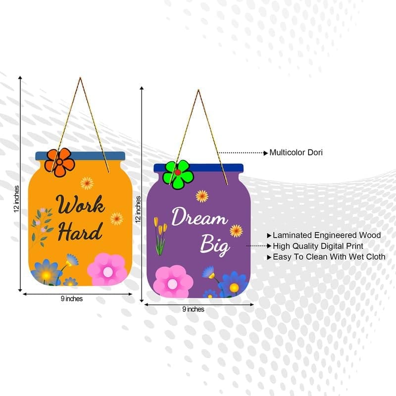 Charmor Work Hard Decorative Wooden Wall Hanger for Living Room | Bedroom | Office | Gift | Home Decoration (WH3215),Set of 2 view 2