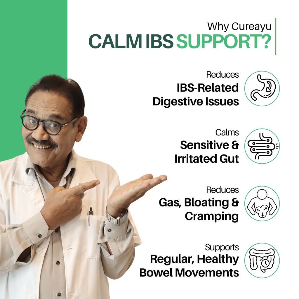 Cureayu Calm IBS Support Capsules | For Digestive & Gut Health | Supports Regular Bowel Movements, Relieves Gas & Bloating view 2