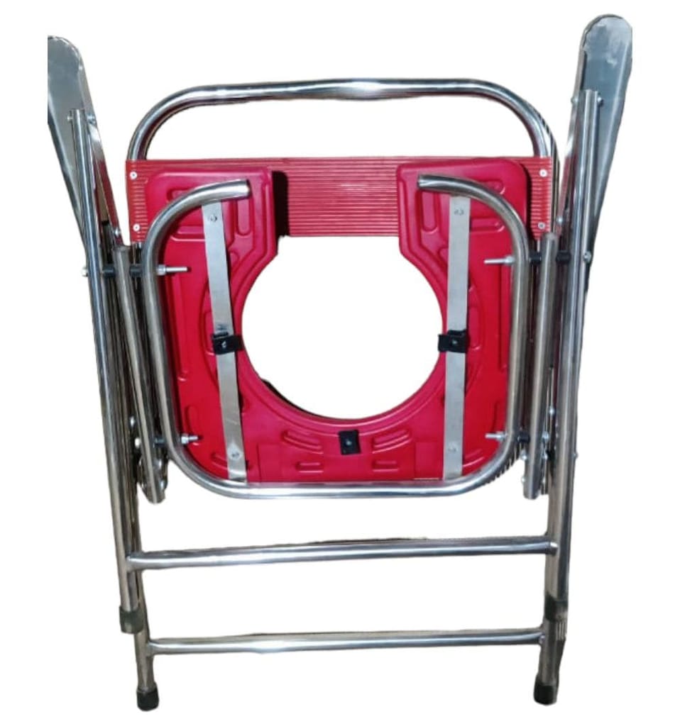 Jumbo Size Stainless Steel Toilet Chair for Healthy People Support 125kg Red | Commode Chair for Healthy people view 2